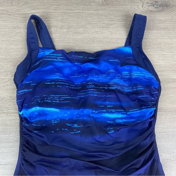 Miraclesuit Blue Watercolor Underwire One Piece Swimsuit Sz.12 - Picture 3 of 14